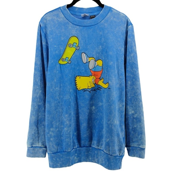 NEW The Simpson’s Cloudy Blue Long Sleeve Bart Skateboarding Comfy Sweater L - Picture 2 of 9